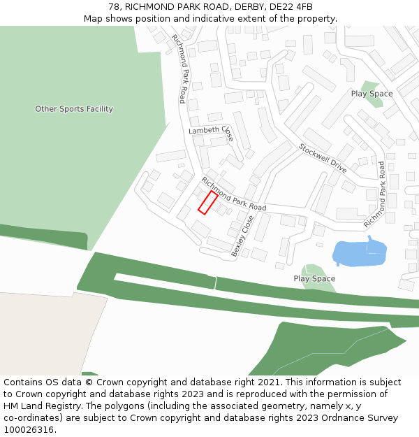 78, RICHMOND PARK ROAD, DERBY, DE22 4FB: Location map and indicative extent of plot