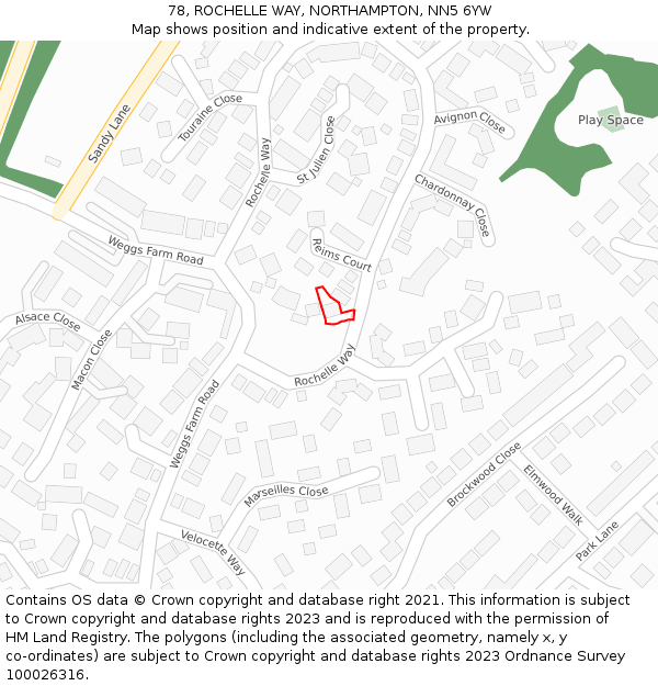 78, ROCHELLE WAY, NORTHAMPTON, NN5 6YW: Location map and indicative extent of plot