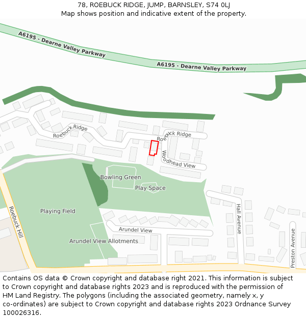 78, ROEBUCK RIDGE, JUMP, BARNSLEY, S74 0LJ: Location map and indicative extent of plot