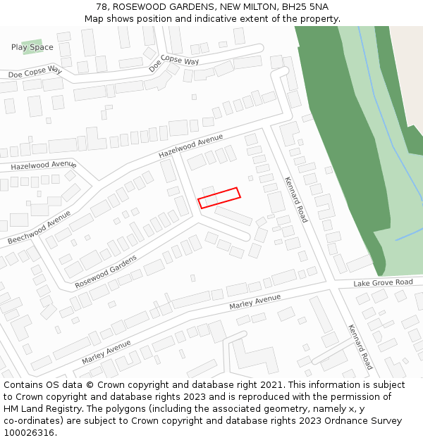 78, ROSEWOOD GARDENS, NEW MILTON, BH25 5NA: Location map and indicative extent of plot