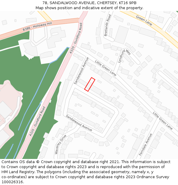 78, SANDALWOOD AVENUE, CHERTSEY, KT16 9PB: Location map and indicative extent of plot