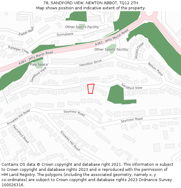 78, SANDFORD VIEW, NEWTON ABBOT, TQ12 2TH: Location map and indicative extent of plot