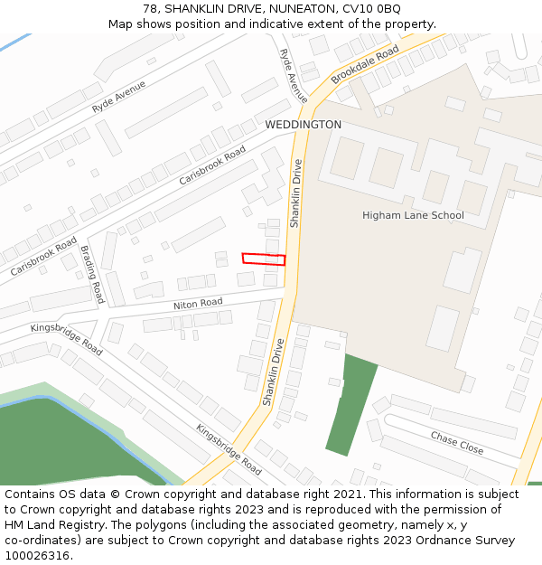 78, SHANKLIN DRIVE, NUNEATON, CV10 0BQ: Location map and indicative extent of plot