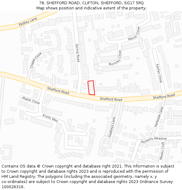 78, SHEFFORD ROAD, CLIFTON, SHEFFORD, SG17 5RQ: Location map and indicative extent of plot