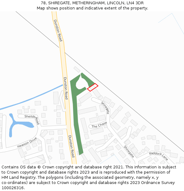 78, SHIREGATE, METHERINGHAM, LINCOLN, LN4 3DR: Location map and indicative extent of plot