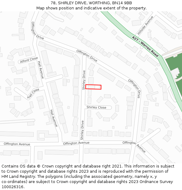 78, SHIRLEY DRIVE, WORTHING, BN14 9BB: Location map and indicative extent of plot