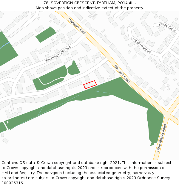 78, SOVEREIGN CRESCENT, FAREHAM, PO14 4LU: Location map and indicative extent of plot