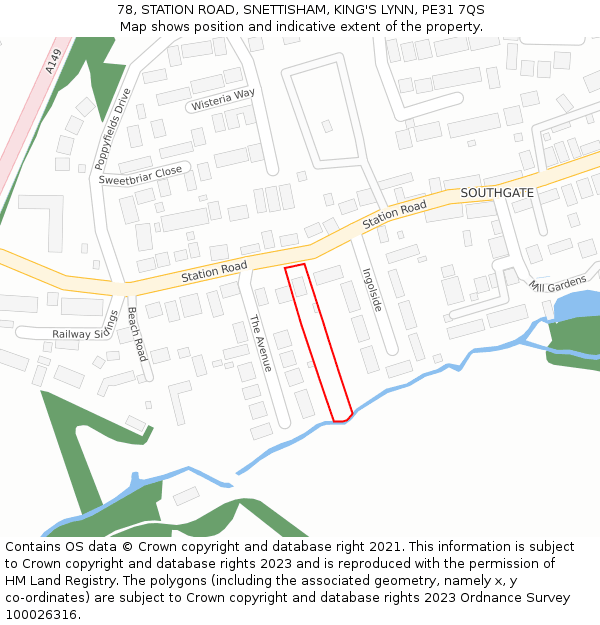 78, STATION ROAD, SNETTISHAM, KING'S LYNN, PE31 7QS: Location map and indicative extent of plot