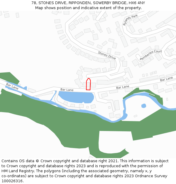 78, STONES DRIVE, RIPPONDEN, SOWERBY BRIDGE, HX6 4NY: Location map and indicative extent of plot
