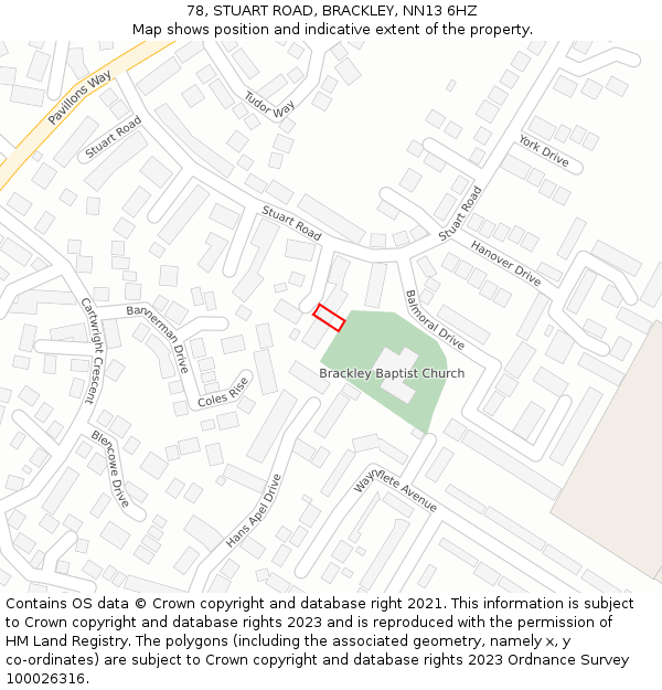 78, STUART ROAD, BRACKLEY, NN13 6HZ: Location map and indicative extent of plot