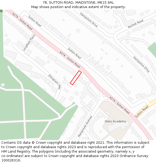 78, SUTTON ROAD, MAIDSTONE, ME15 9AL: Location map and indicative extent of plot