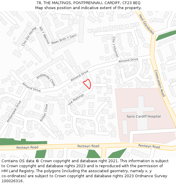 78, THE MALTINGS, PONTPRENNAU, CARDIFF, CF23 8EQ: Location map and indicative extent of plot