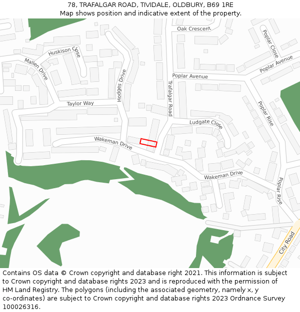78, TRAFALGAR ROAD, TIVIDALE, OLDBURY, B69 1RE: Location map and indicative extent of plot