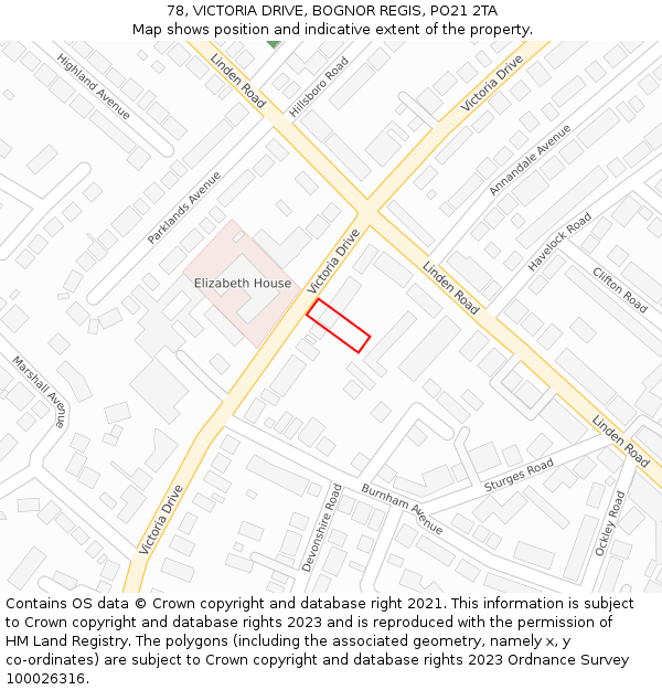 78, VICTORIA DRIVE, BOGNOR REGIS, PO21 2TA: Location map and indicative extent of plot