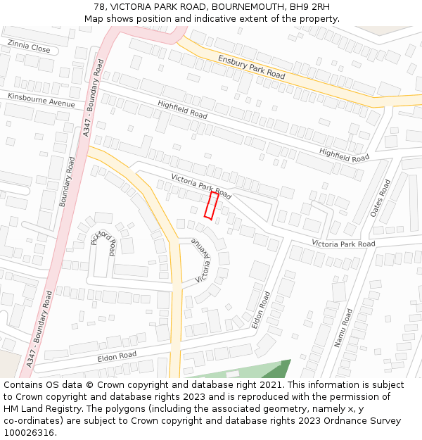 78, VICTORIA PARK ROAD, BOURNEMOUTH, BH9 2RH: Location map and indicative extent of plot