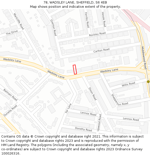 78, WADSLEY LANE, SHEFFIELD, S6 4EB: Location map and indicative extent of plot