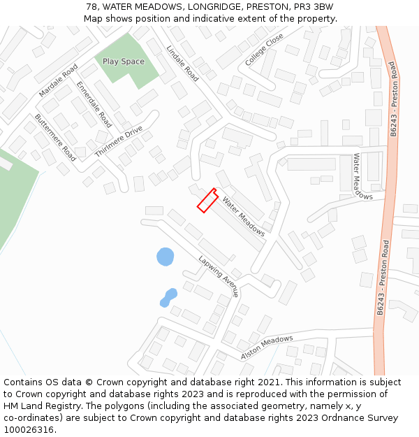 78, WATER MEADOWS, LONGRIDGE, PRESTON, PR3 3BW: Location map and indicative extent of plot