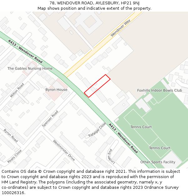 78, WENDOVER ROAD, AYLESBURY, HP21 9NJ: Location map and indicative extent of plot