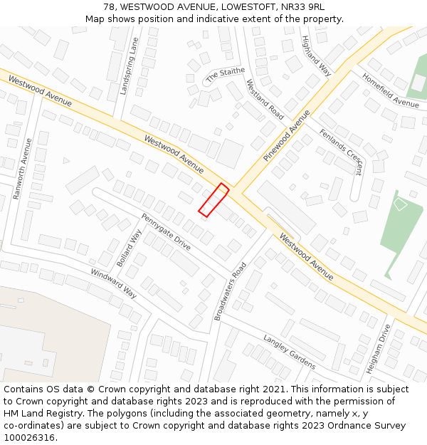 78, WESTWOOD AVENUE, LOWESTOFT, NR33 9RL: Location map and indicative extent of plot