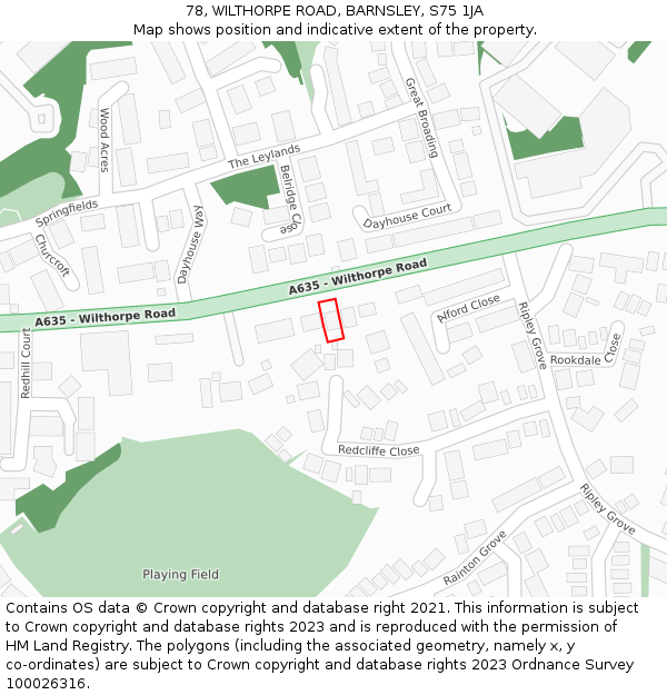 78, WILTHORPE ROAD, BARNSLEY, S75 1JA: Location map and indicative extent of plot