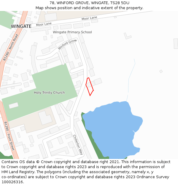78, WINFORD GROVE, WINGATE, TS28 5DU: Location map and indicative extent of plot