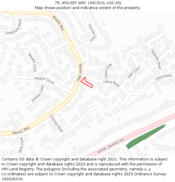 78, WOLSEY WAY, LINCOLN, LN2 4SJ: Location map and indicative extent of plot