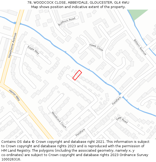 78, WOODCOCK CLOSE, ABBEYDALE, GLOUCESTER, GL4 4WU: Location map and indicative extent of plot