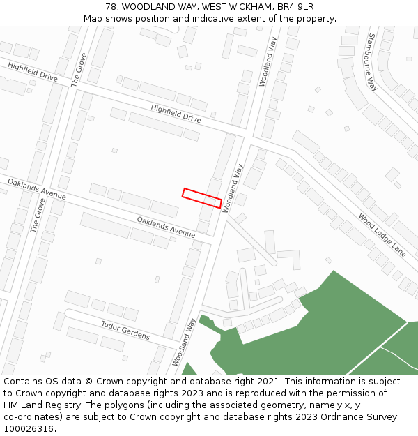 78, WOODLAND WAY, WEST WICKHAM, BR4 9LR: Location map and indicative extent of plot