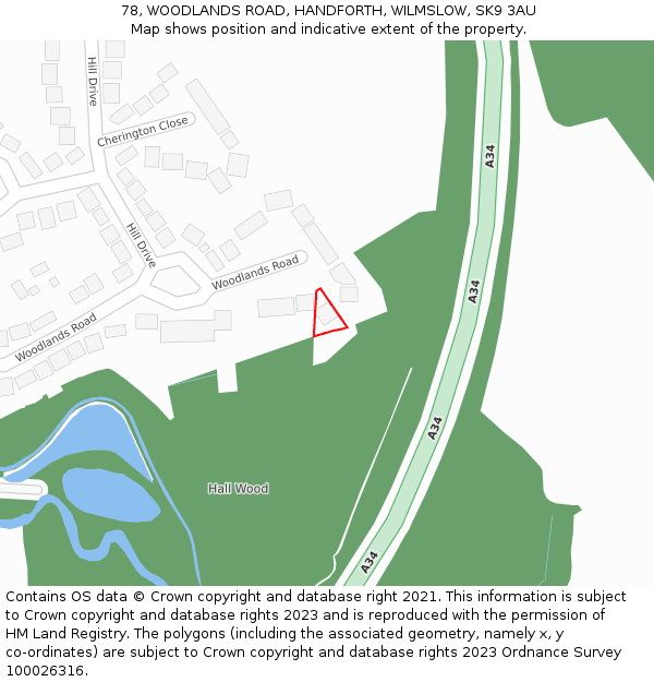 78, WOODLANDS ROAD, HANDFORTH, WILMSLOW, SK9 3AU: Location map and indicative extent of plot