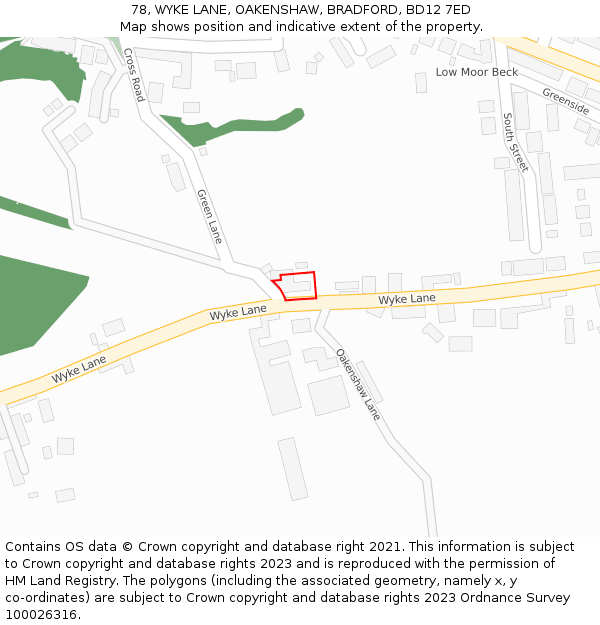 78, WYKE LANE, OAKENSHAW, BRADFORD, BD12 7ED: Location map and indicative extent of plot