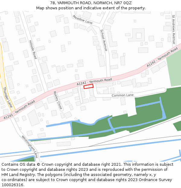 78, YARMOUTH ROAD, NORWICH, NR7 0QZ: Location map and indicative extent of plot