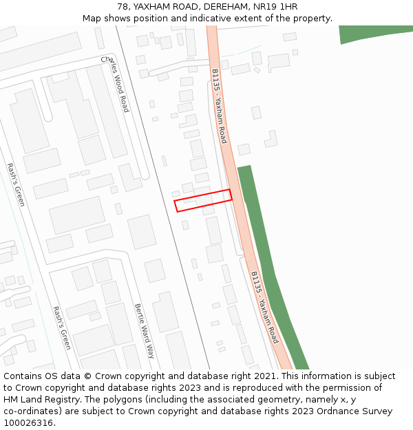 78, YAXHAM ROAD, DEREHAM, NR19 1HR: Location map and indicative extent of plot