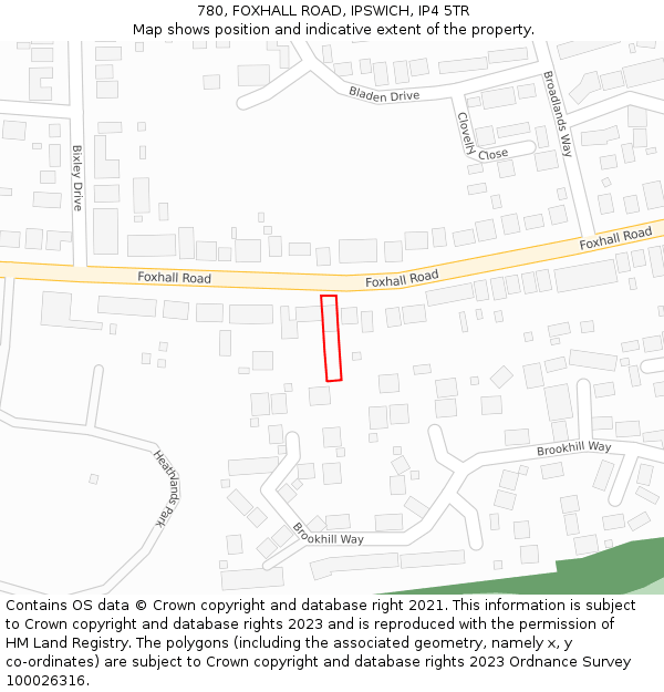 780, FOXHALL ROAD, IPSWICH, IP4 5TR: Location map and indicative extent of plot