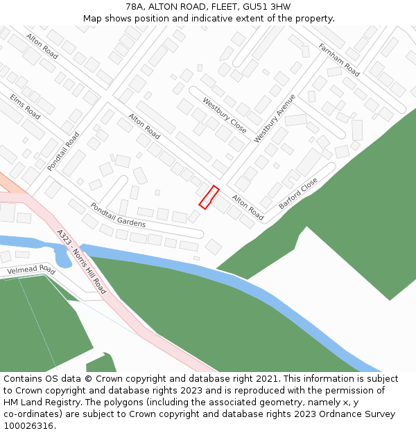 78A, ALTON ROAD, FLEET, GU51 3HW: Location map and indicative extent of plot