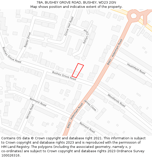 78A, BUSHEY GROVE ROAD, BUSHEY, WD23 2GN: Location map and indicative extent of plot