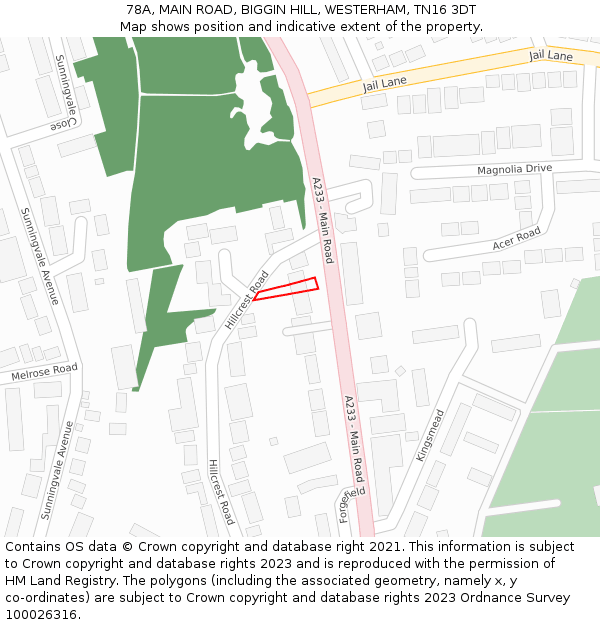 78A, MAIN ROAD, BIGGIN HILL, WESTERHAM, TN16 3DT: Location map and indicative extent of plot