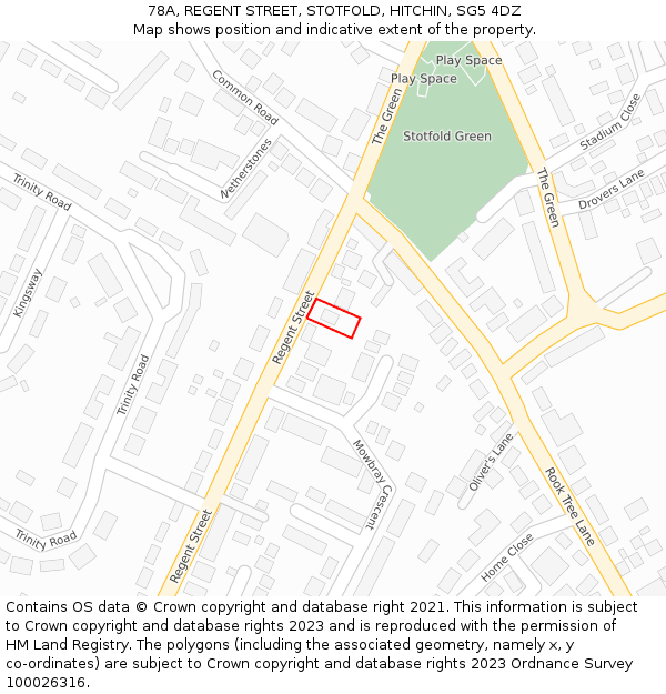 78A, REGENT STREET, STOTFOLD, HITCHIN, SG5 4DZ: Location map and indicative extent of plot