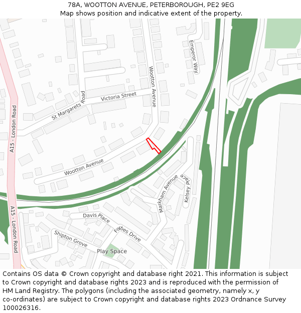 78A, WOOTTON AVENUE, PETERBOROUGH, PE2 9EG: Location map and indicative extent of plot