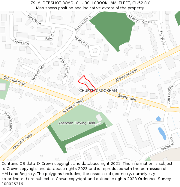 79, ALDERSHOT ROAD, CHURCH CROOKHAM, FLEET, GU52 8JY: Location map and indicative extent of plot