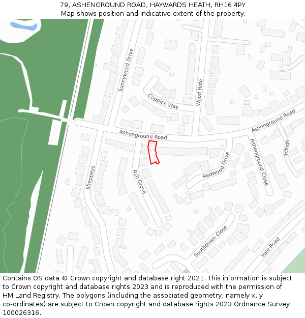 79, ASHENGROUND ROAD, HAYWARDS HEATH, RH16 4PY: Location map and indicative extent of plot