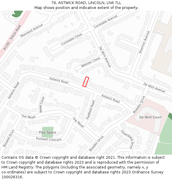 79, ASTWICK ROAD, LINCOLN, LN6 7LL: Location map and indicative extent of plot