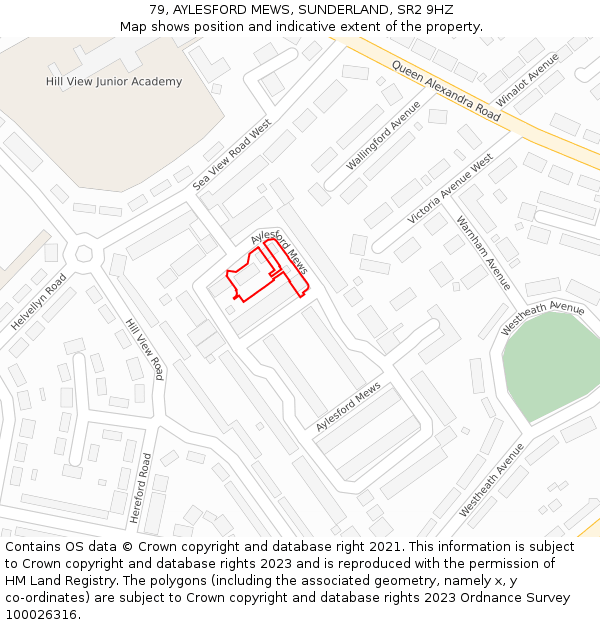 79, AYLESFORD MEWS, SUNDERLAND, SR2 9HZ: Location map and indicative extent of plot