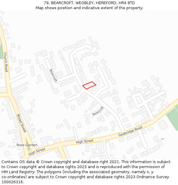 79, BEARCROFT, WEOBLEY, HEREFORD, HR4 8TD: Location map and indicative extent of plot