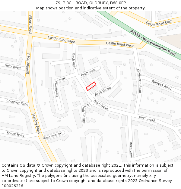 79, BIRCH ROAD, OLDBURY, B68 0EP: Location map and indicative extent of plot