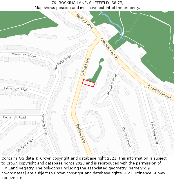 79, BOCKING LANE, SHEFFIELD, S8 7BJ: Location map and indicative extent of plot