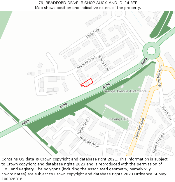 79, BRADFORD DRIVE, BISHOP AUCKLAND, DL14 8EE: Location map and indicative extent of plot