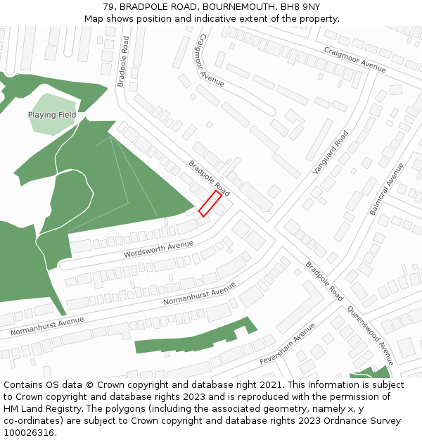 79, BRADPOLE ROAD, BOURNEMOUTH, BH8 9NY: Location map and indicative extent of plot