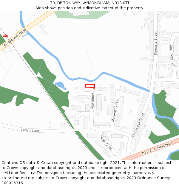 79, BRITON WAY, WYMONDHAM, NR18 0TT: Location map and indicative extent of plot