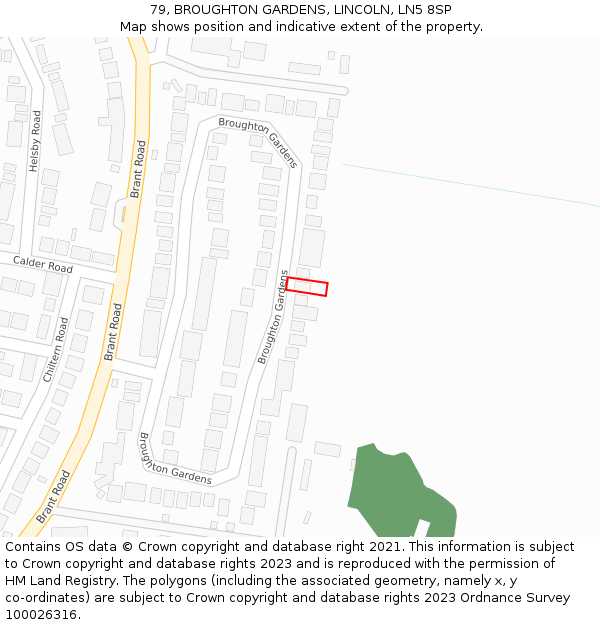 79, BROUGHTON GARDENS, LINCOLN, LN5 8SP: Location map and indicative extent of plot