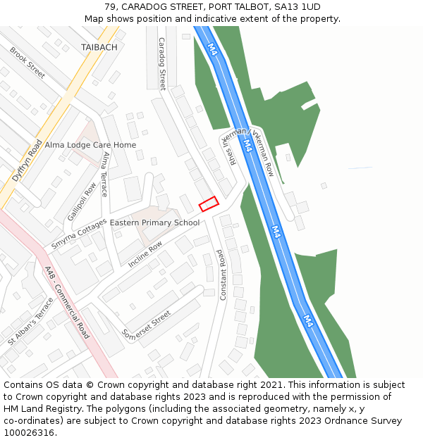 79, CARADOG STREET, PORT TALBOT, SA13 1UD: Location map and indicative extent of plot